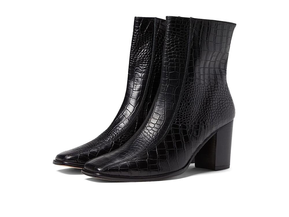 Andre Assous Boots Womens 8 Black Vilica Croc Print Chelsea Style All Leather